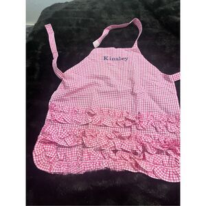 Pottery Barn Kids Pink Ruffle Gingham Apron with Kinsley Monogram